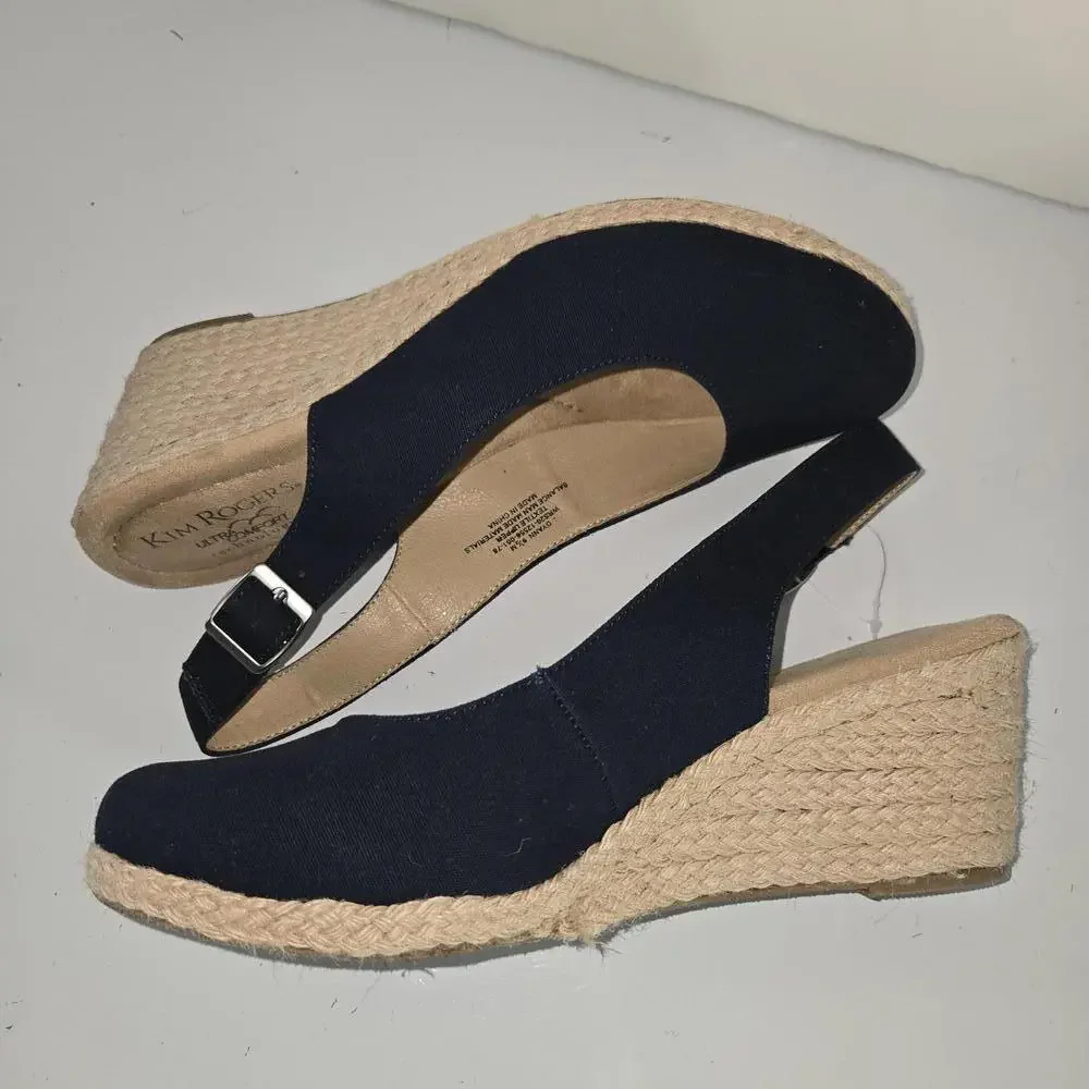 Kim‎ Rogers Dyann Ultra Comfort Navy Blue Slingback Wedge Shoes Sz 9.5M